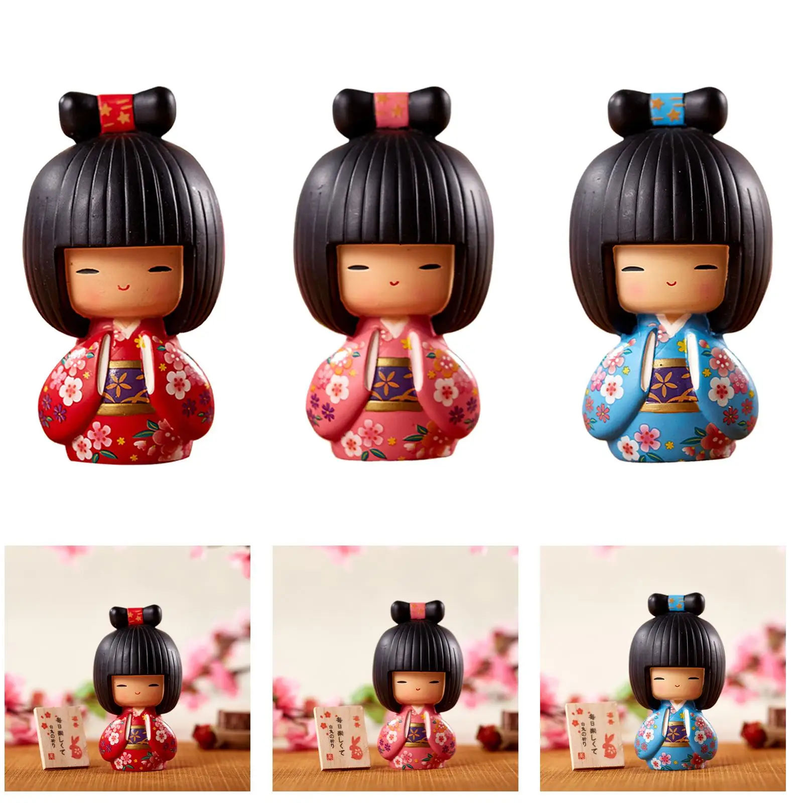 Kimono Kokeshi Doll Girls Hand Miniature Sculpture Asian For
