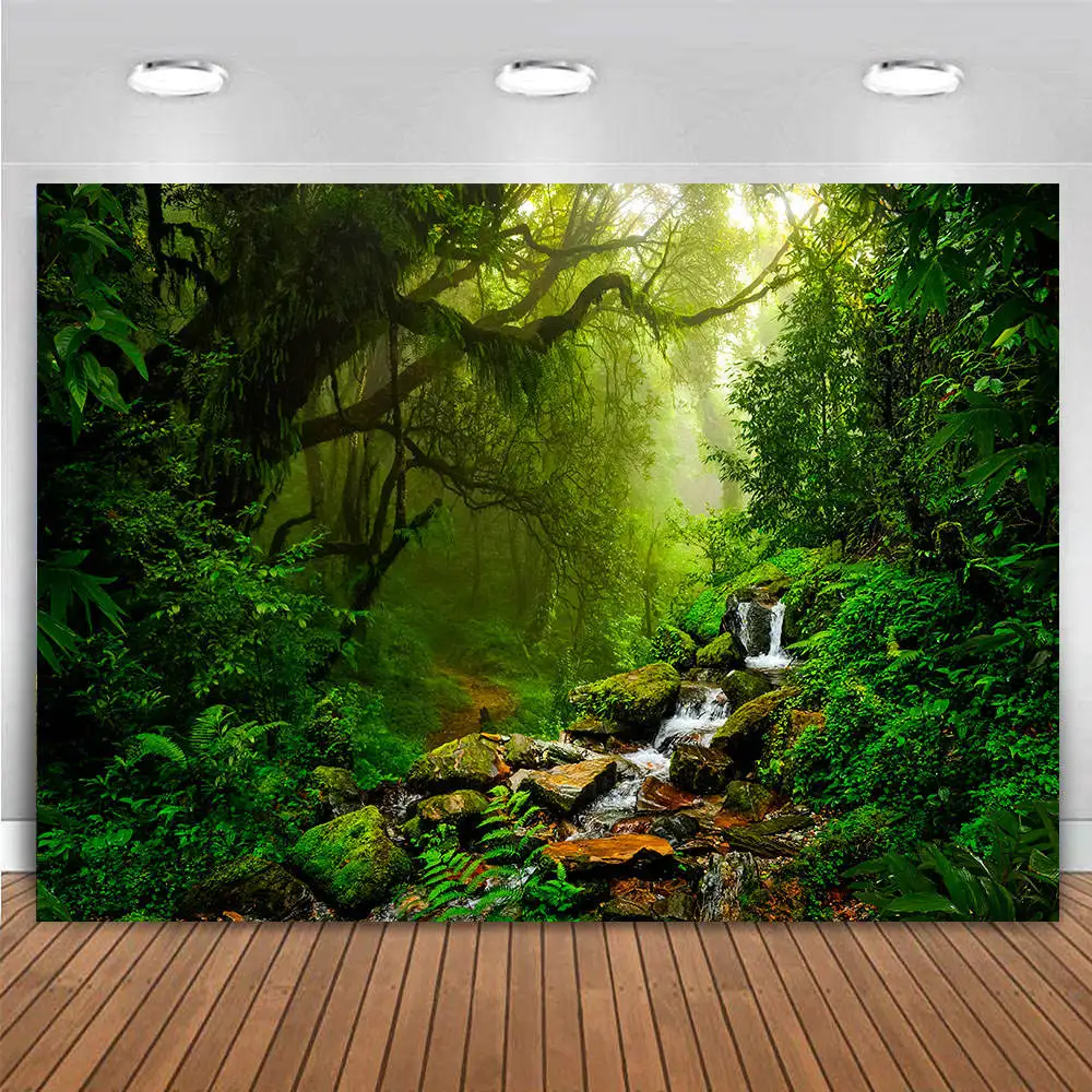 Deep Tropical Jungle Rainforest Forest Sfondo Fiaba Misty Green Trees Pathway Camping Adventure Photography Background