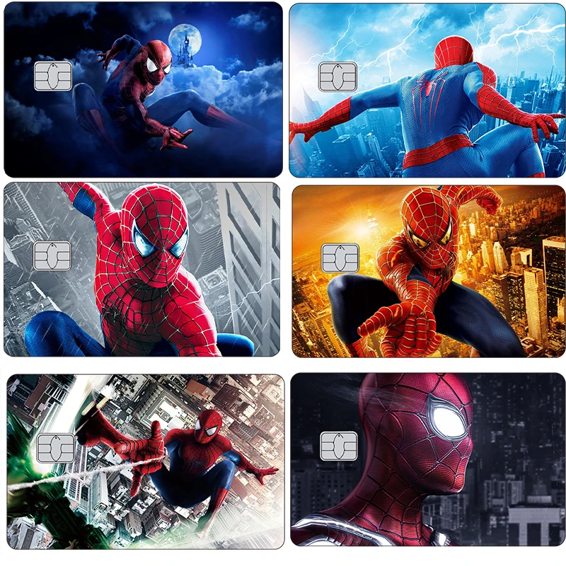 Fashion Spider-Man Figure Card Stickers Cartoon Anime Diy Bus Credit Debit Bank Metro Small Chip Front Film Accessori Per La Pelle Giocattolo