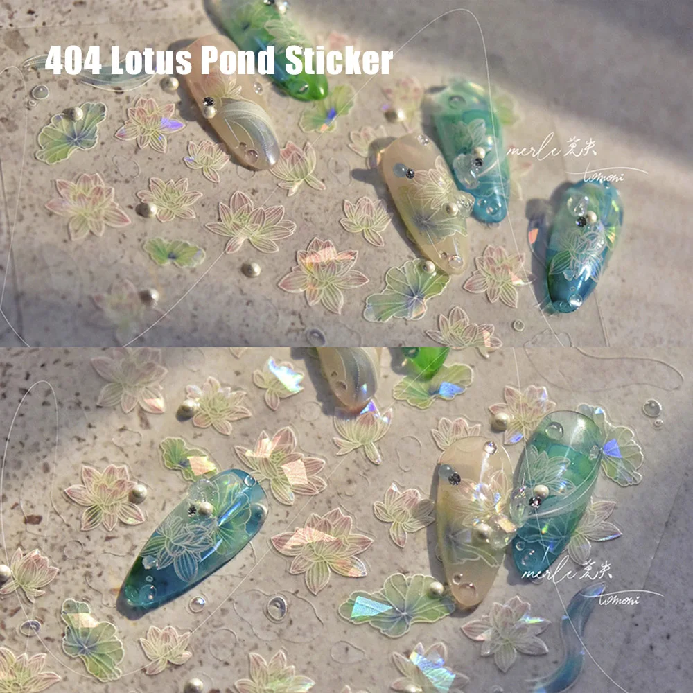 -Lotus Pond- Crystal Diamonds Nail Patch Sticker Pastorale Vibe Sticker Fancy Shellpiece Floral Autoadesivo Uv Geltip Decal 404