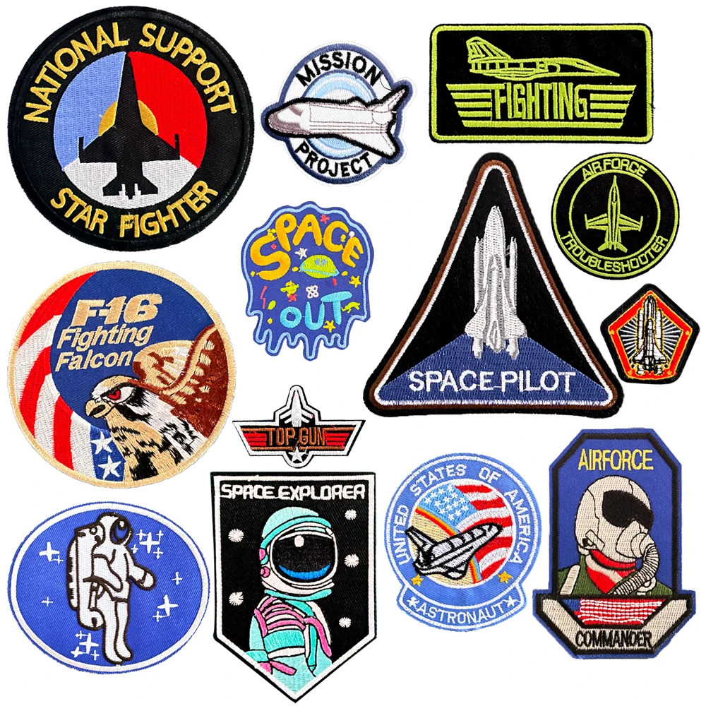Space Pilot Astronaut Star Fighter Fighting Falcon Airforce Ricamo Patch Abbigliamento Zaino Cappello Decorazione Bracciale Colla Posteriore