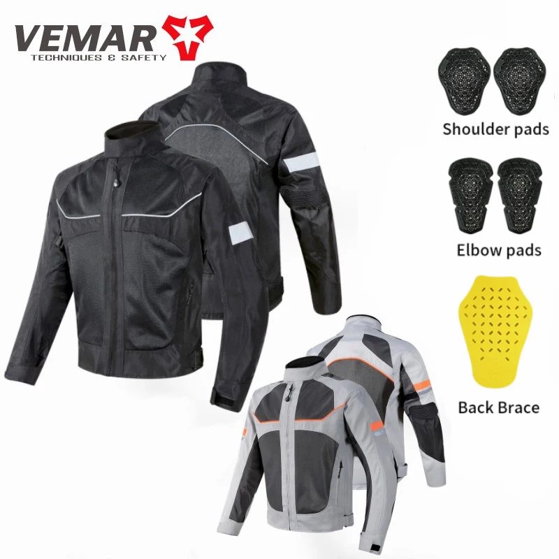 Giacca Da Moto Vemar Da Uomo Traspirante Mesh Moto Ce Protection Moto Riding Coat Guard Motocross Rider Abbigliamento Nero/Grigio