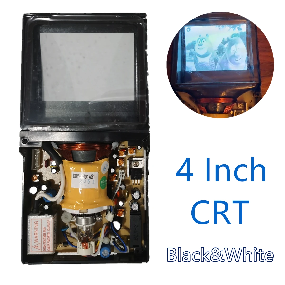 Micro 4 "Crt Monitor In Bianco E Nero Schermo Vintage Crt Tubo Elettronico 4.2W 12V