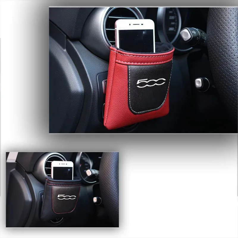 Clip On Air Outlet Presa D'Aria Per Auto Stow Tidy Storage Borsa In Pelle Pu Portamonete Portacellulare Per Auto Per Fiat 500 Car Styling