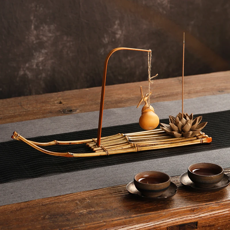 Stile Cinese Zen Teiera Teiera Vassoio Di Bambù Casa Da Tè Tavolo Ornamento Forma Di Barca Decorazione Della Casa Aroma Diffusore Supporto Per Piastra