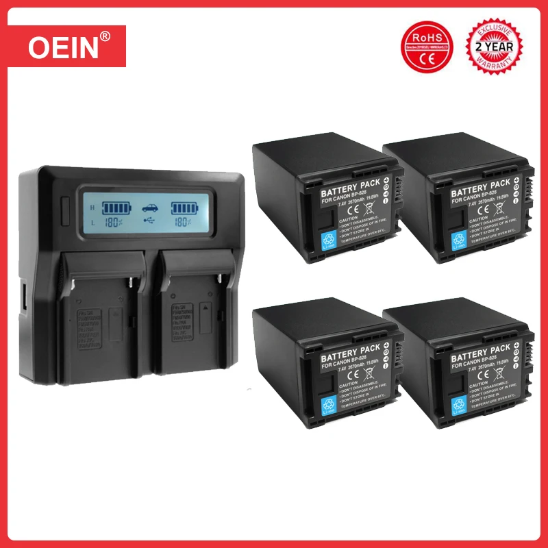 4 Pezzi 2900Mah Bp-828 Bp 828 Batteria + Caricatore Doppio Usb Per Videocamere Canon Bp-820 Canon Vixia Hf G40, Hf G30, Xa20, Xa25