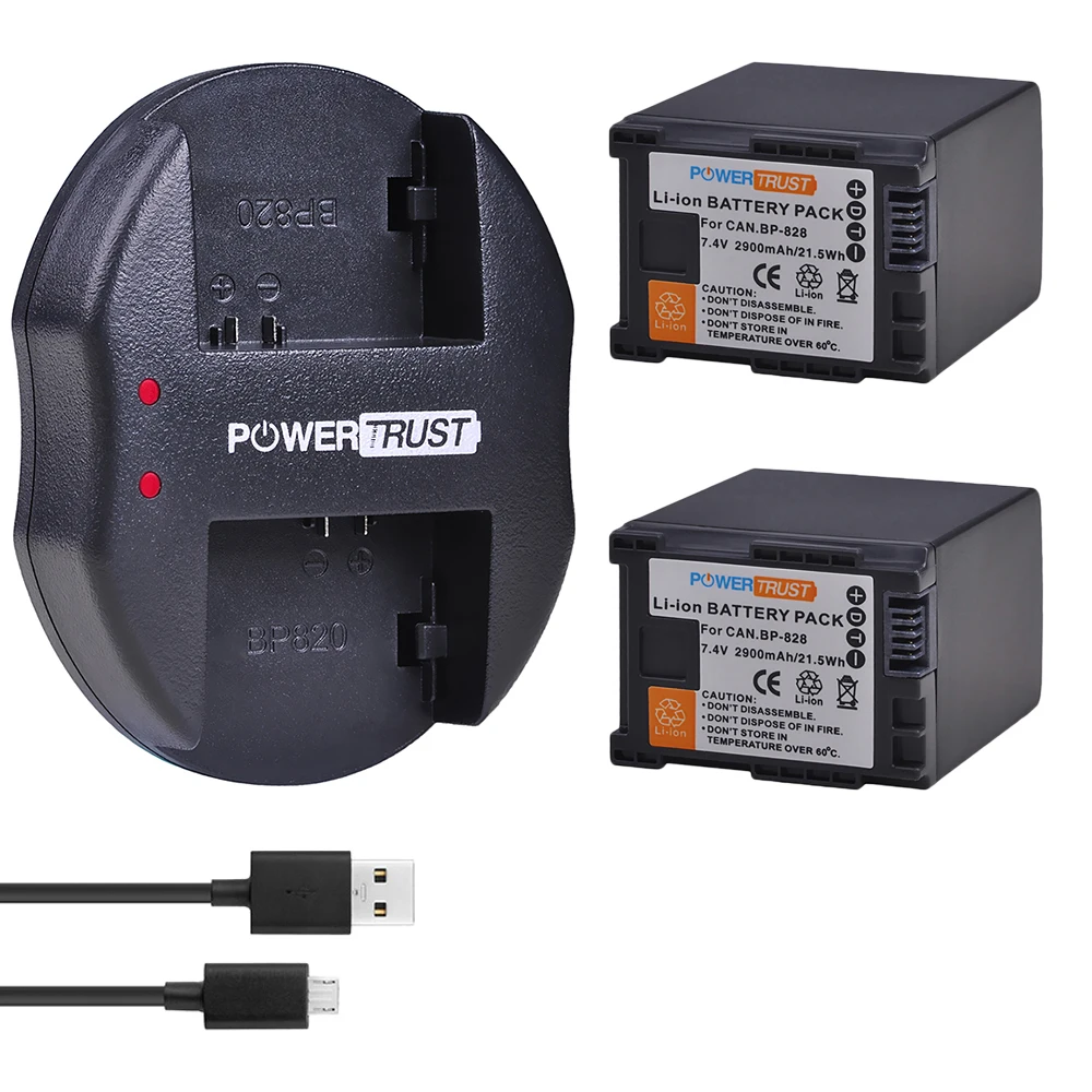 2Pcs 2900Mah Bp-828 Bp 828 Bp828 Bp-820 Battery + Usb Caricatore Doppio Per Canon Legria Gx10 Hfs30 Hf20 Hg20 G30 G40 Xa20 Xa25 Hfm300