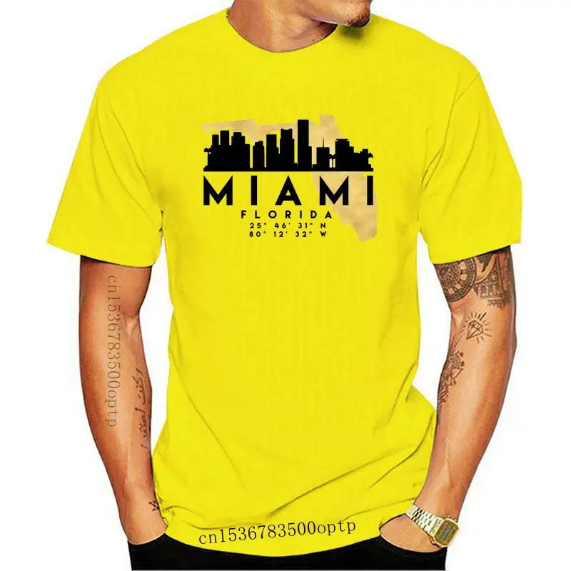T-Shirt Souvenir Mappa Miami Stati Uniti Uniti 1 - S-M-L-Xl-2Xl-3Xl