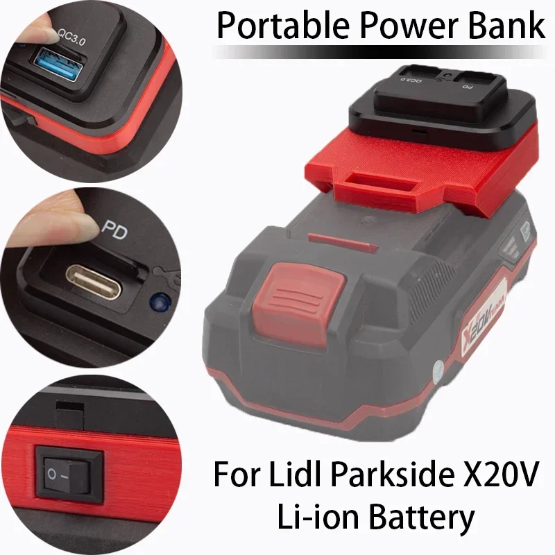 Adattatore Di Alimentazione Usb Per Batterie Agli Ioni Di Litio Lidl Parkside X20V Caricabatterie Rapido Pd/Qc3.0 (Batteria Non Inclusa))