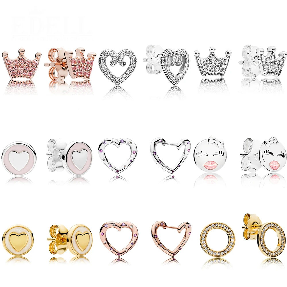 100% S925 Sterling Silver Genuine Shine Forever Orecchini A Bottone Dolce Statement Rose Bright Heart Hoops Edition Spring Bird