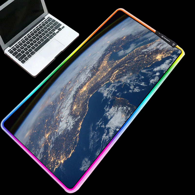 Tappetini Per Mouse Rgb Incandescente Desktop Durevole Tappetino Da Scrivania Blackground Golden Earth Surface Picture 7 Colori Tastiera Mouse Pad Per