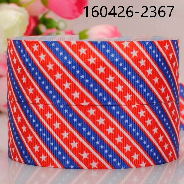 Spedizione Gratuita 50 Yards 1 "25Mm Ameican 4 Luglio Independence Day Red Star Pattern Print Nastro In Grosgrain
