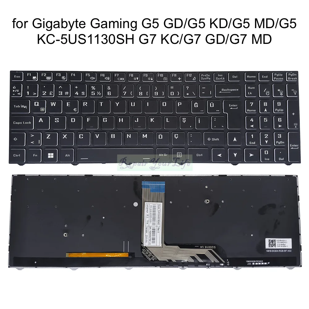 Tastiera Retroilluminata Spagnola Turca Del Regno Unito Per Gigabyte Gaming G5 Gd/ G5 Kd/ G5 Md/ G5 Kc-5Us1130Sh G7 Kc G7 Gd G7 Md Cvm18H93Tr9430