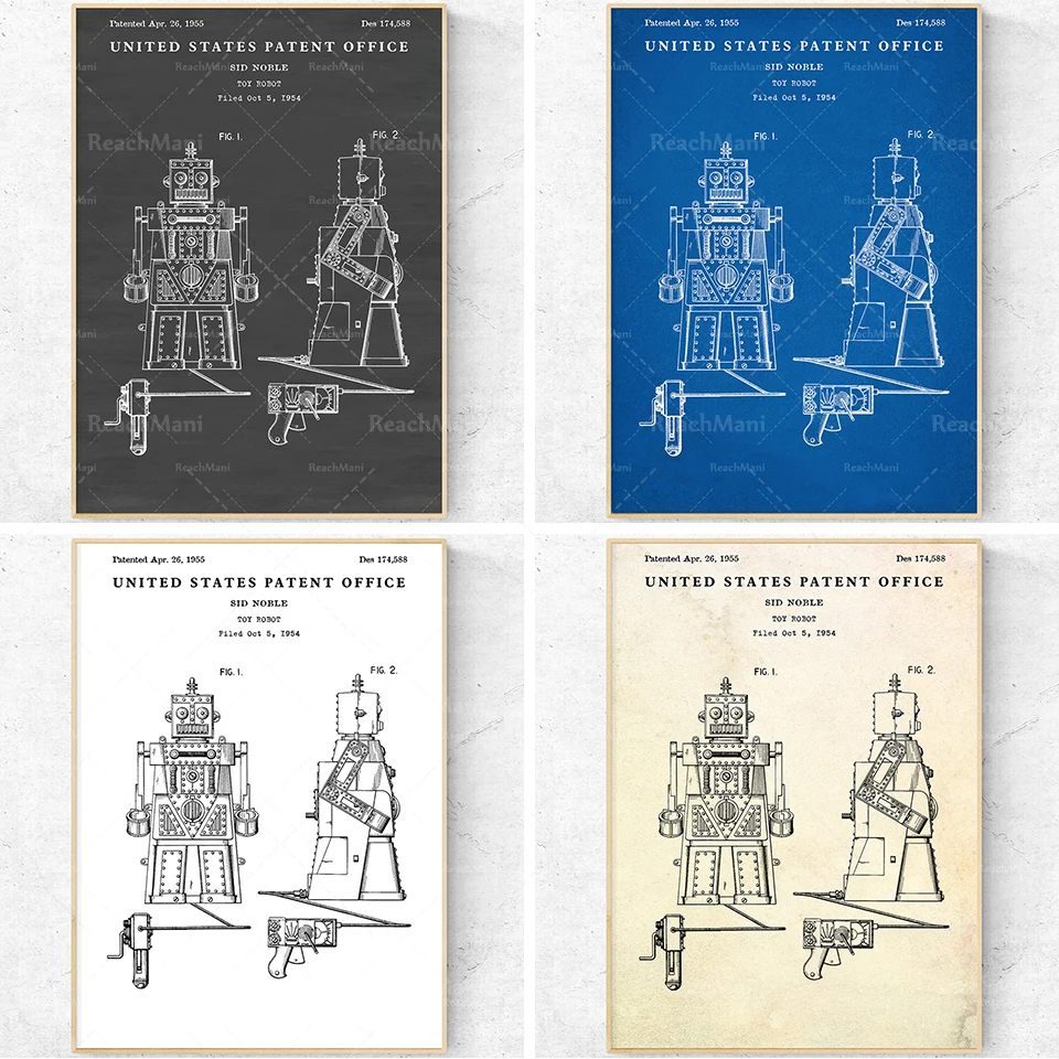 Affiche De Brevet De Jouet Robot. Art Mural De Plan Vintage. Décoration De La Chambre Des Enfants