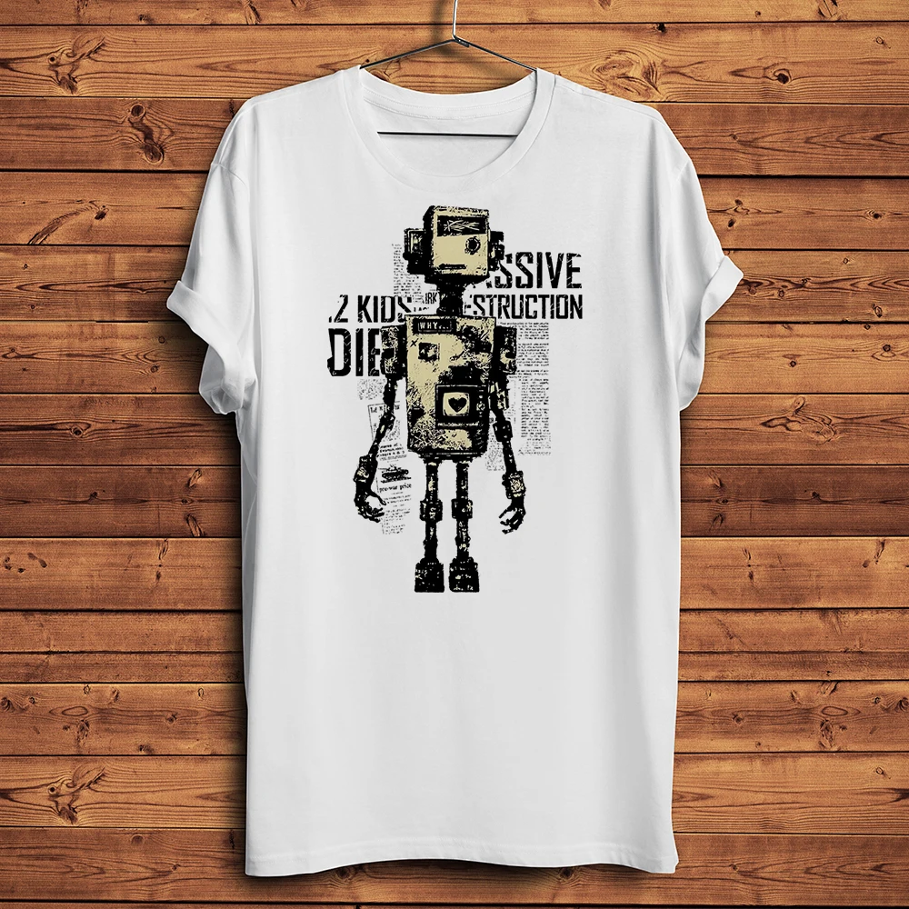 Vintage Punk Android Robot Funny Geek Tshirt Uomo Homme Daily Casual Manica Corta T Shirt Unisex Traspirante Stampa Tee