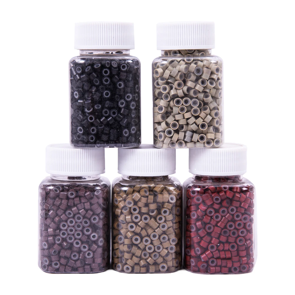 Microring Hair Extensions 1000Pcs 5Mm 2Mm Strumenti Professionali Per Punti Metallici Micro Ring Silicone Bead Microlink Feather Opzionale