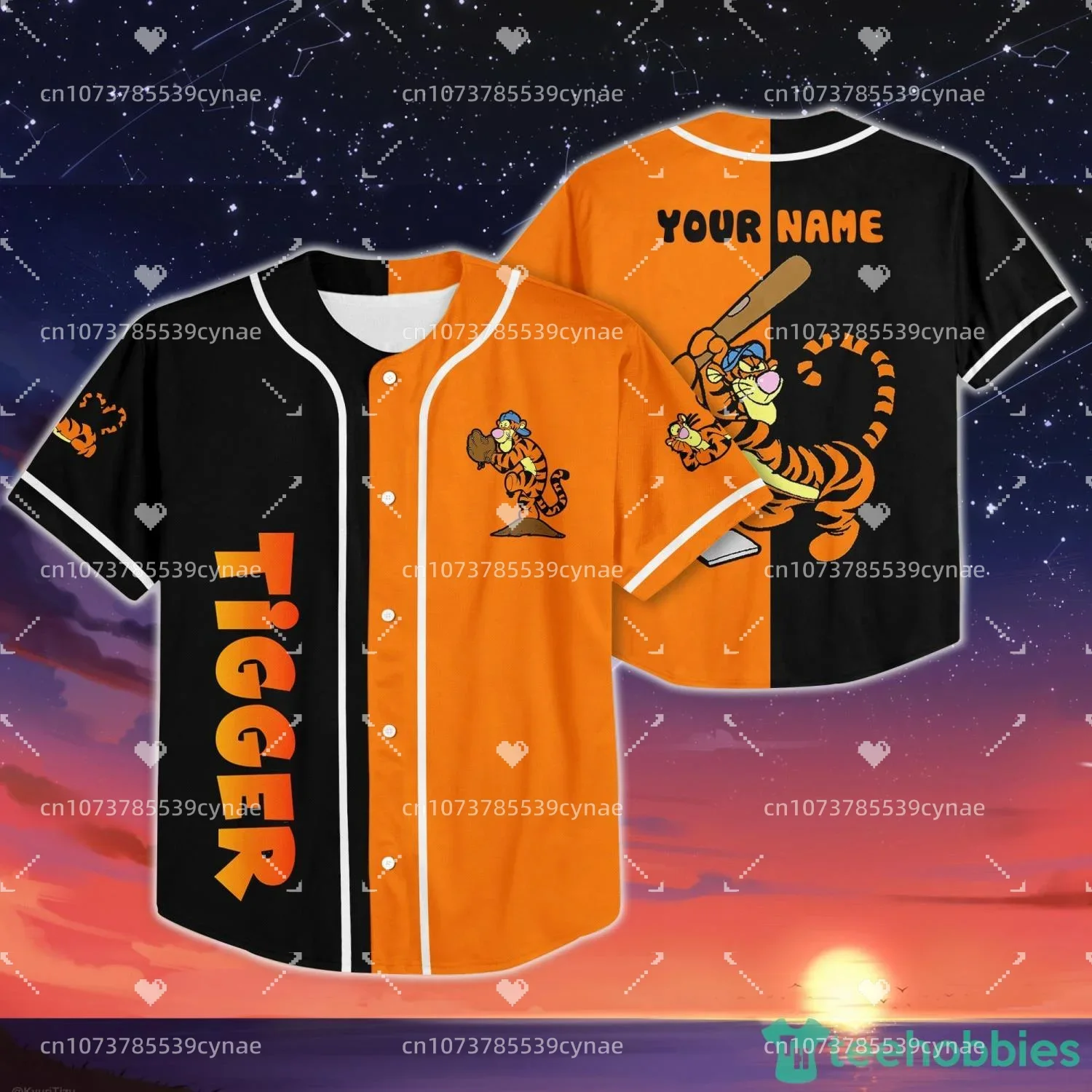Disney Tigger Baseball Jersey Tigger Winnie The Pooh Black Orange Disney Unisex Cartoon Graphic Abiti Casual