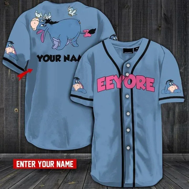 Eeyore Winnie The Pooh Baseball Jersey Nome Personalizzato Disney Baseball Jersey Casual Sports Shirt Mens Womens Eeyore Baseball Jersey