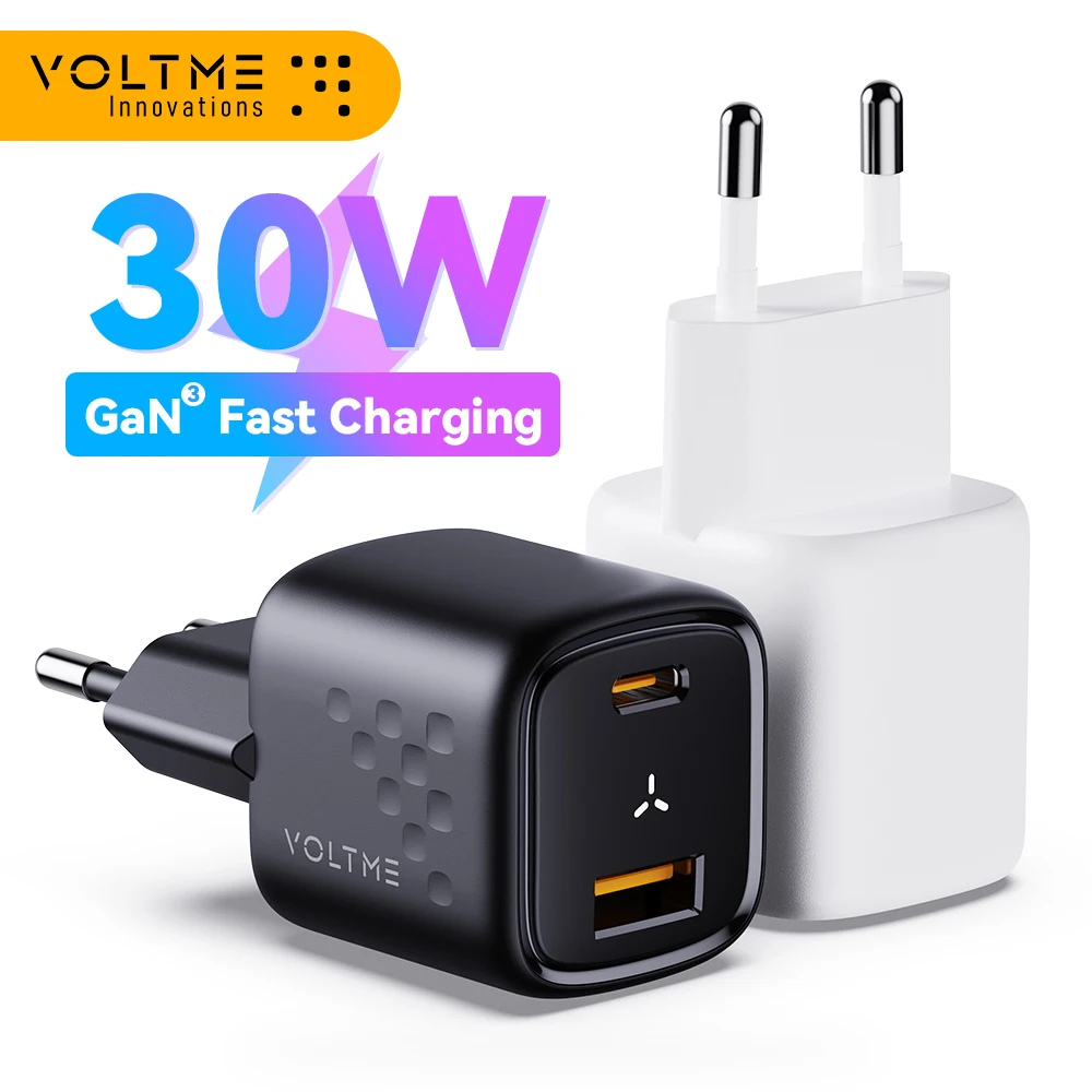 Voltme Usb C Fast Charger 30W Gan Charger Qc Pd 3.0 Adattatore Portatile A Doppia Porta Per Iphone 13 12 Ipad Xiaomi Fast Wall Charger
