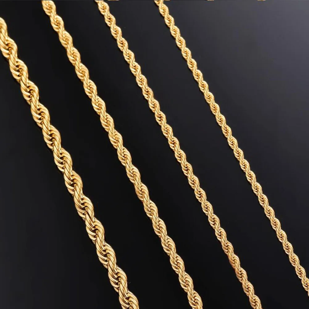 Larghezza 2Mm/2.5Mm/3Mm/4Mm/5Mm/6Mm Corda Intrecciata Catena A Maglie Collana Color Oro Per Uomo Donna Collana A Catena In Acciaio Inossidabile Gioiel