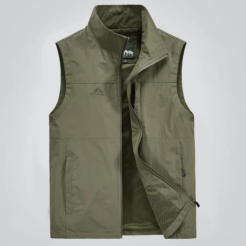 Men'S Casual Vest Jacket Summer Spring Multi-Pockets Breathable Mesh Hiking Camping Fishing Reporter Waistcoat Colet De Resorte
