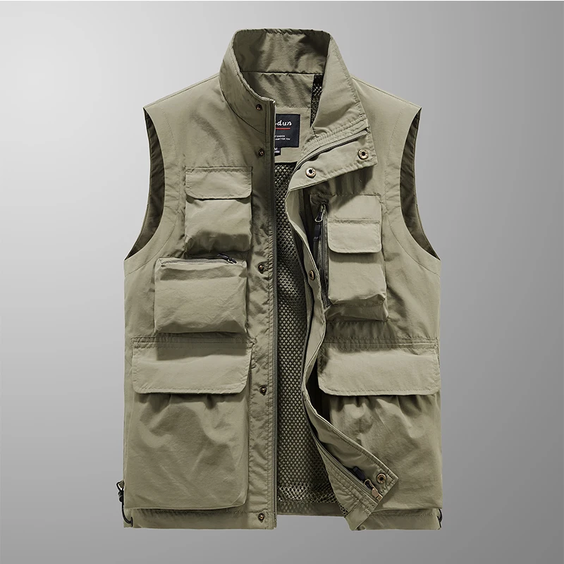Ueteey New Outdoor Fishing Multi Pocket Tinta Unita Director Loose Men Vest Director Reporter Work Wasitcoat Casual Gilet Maschile