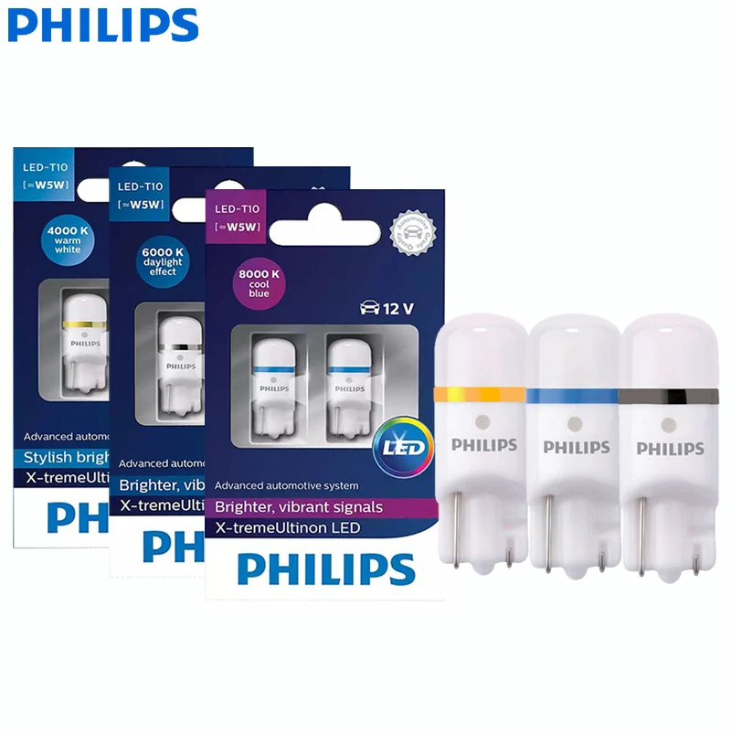 Philips Led T10 W5W 4000K 6000K 8000K X-Treme Ultinon Segnali Lampade A Led Bright Car Interior Dash Light Porte Di Lettura Lampadine, Coppia