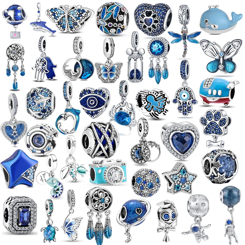 Blue Series 925 Silver Dragonfly Chameleon Evil Eye Star Plane Dream Catcher Ciondola Fit Original Pandora Bracciale Charms Jewelry