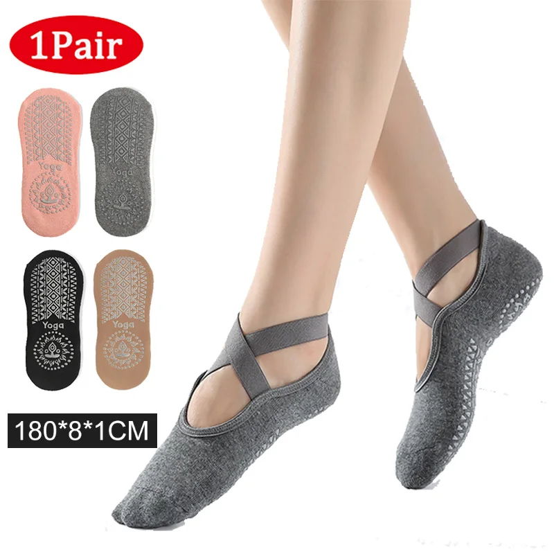 Calzini Da Yoga Per Donna Impugnature E Cinghie Antiscivolo, Calzino In Cotone Fasciato, Ideale Per Pilates Pure Barre Ballet Dance Allenamento A Pied