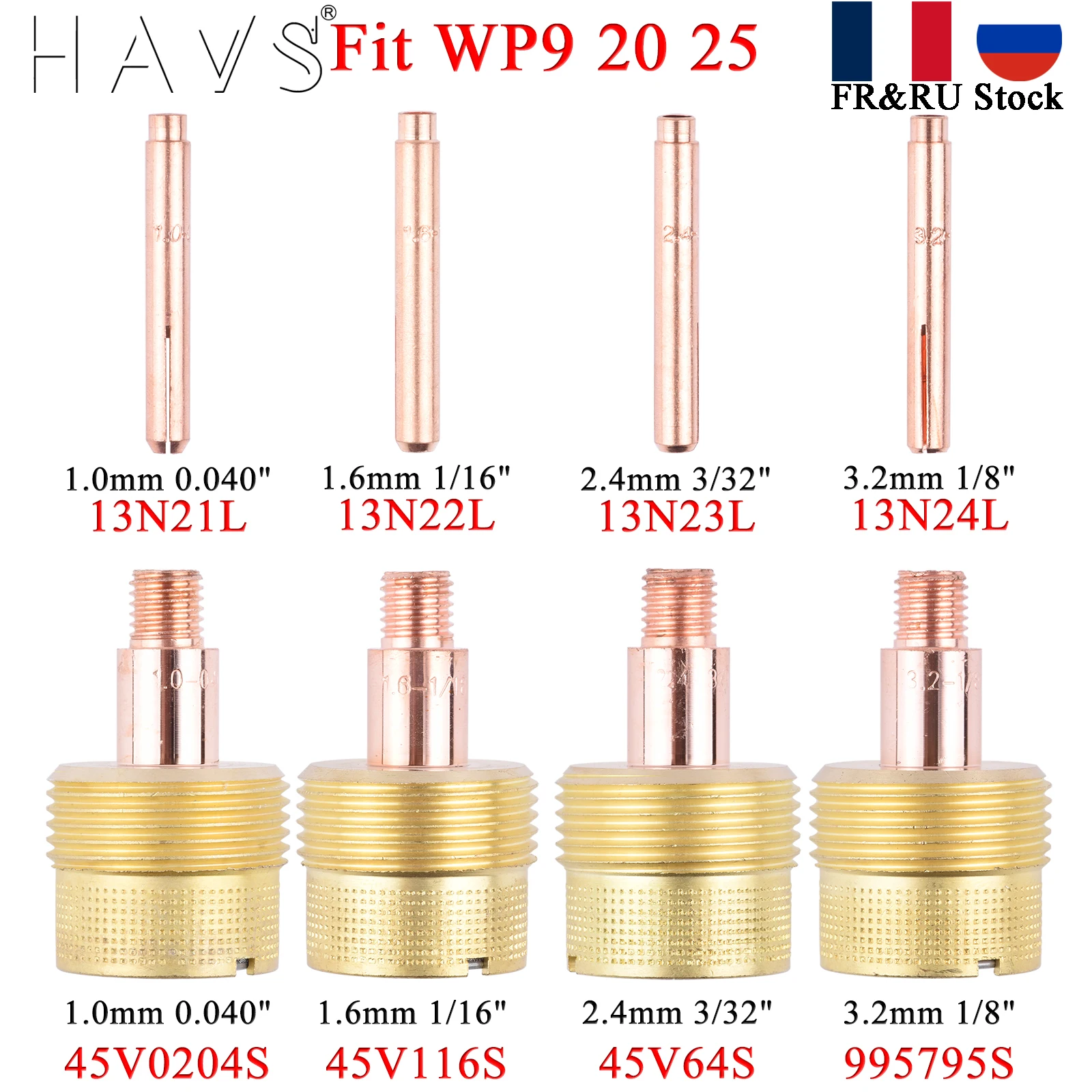 Tig Extra Large Collet Collet Body Gas Lens 13N21L 13N22L 13N23L 13N24L 45V0204S 45V116S 45V64S 995795S Per Tig Wp9 20