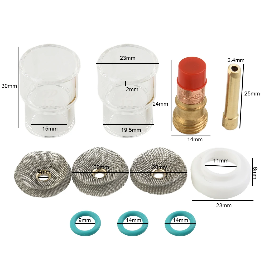 Set Di Torce Tig Set Di Torce Per Saldatura #12 18 26 3/32 Kit Di Pinze Per Lenti A Gas Per Wp-17 Cup 2.4Mm Tig Torch Glasses Collet Body Kit