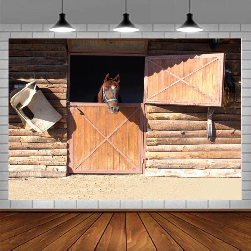 Barn Horse Photography Fondale Western Cowboy Theme Vintage Farm Wood Animal Corral Background Herdsmen Ritratti Family Party