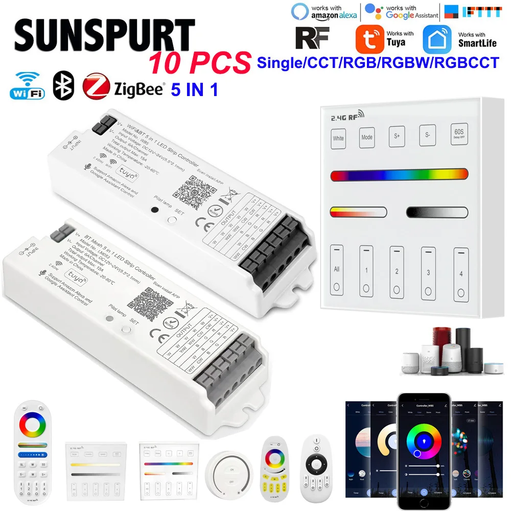 5Zigbe-Led Driver 3.0Ghz Wifi Bt Mesh Rf 5 In 1 Hue Bridge Tuya Dual Mode Gateway Smart Things Google Alexa Assistant Dc12V-24V