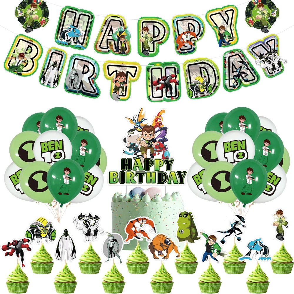 Cartoon Ben-10 Palloncini Per Decorazioni Per Feste Di Compleanno Set Di Bomboniere Banner Cake Toppers Baby Shower Boys Ben-10 Forniture Per Feste