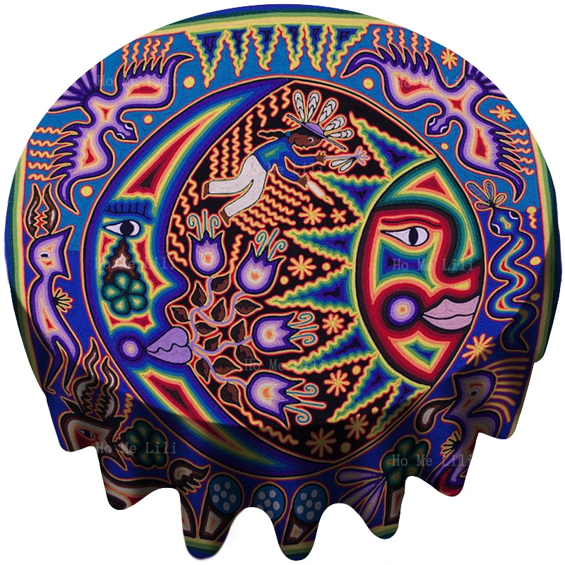 Journey Of Nonna Rain Huichol Moon And Sun Yarn Mexico Culture Native Folk Art Tovaglia Rotonda Di Ho Me Lili