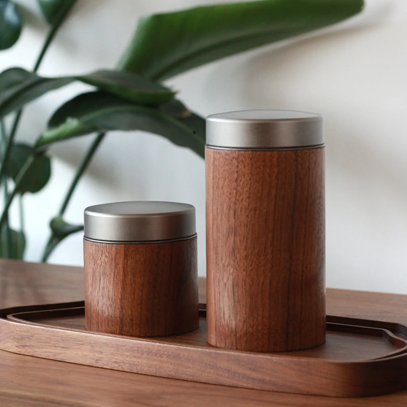 Sansi Workshop New Chinese Style Black Walnut Small Tea Jar High-End Mini Tea Warehouse Coperchio In Lega Di Alluminio Barattolo Sigillato