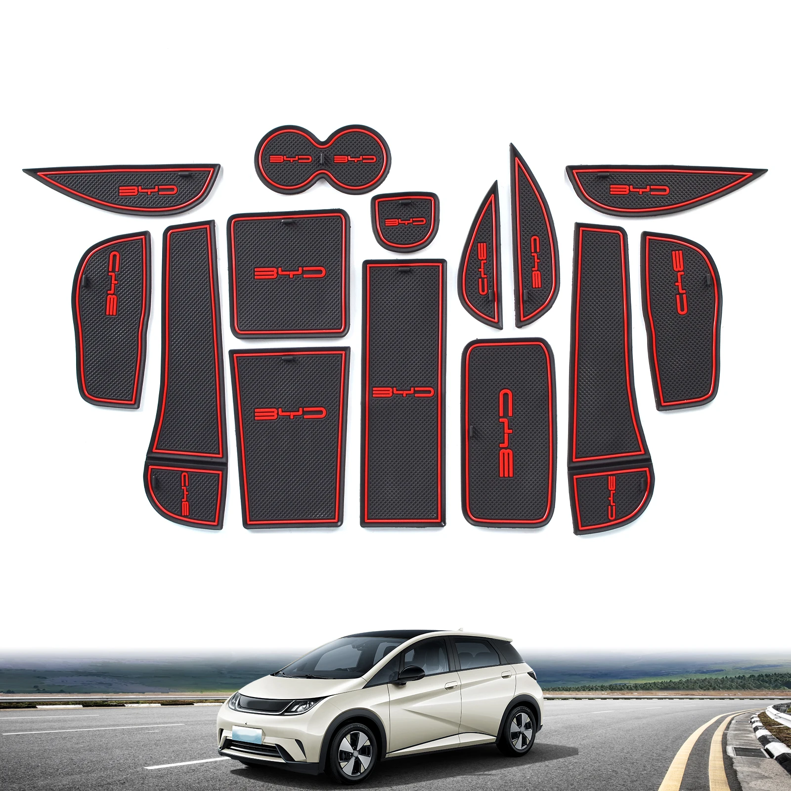 Zunduo Per Byd Byd Dolphin Antiscivolo Gate Slot Cup Mat Door Groove Pad Accessori Interni Per Auto Sottobicchiere In Gomma 14 Pz/Set