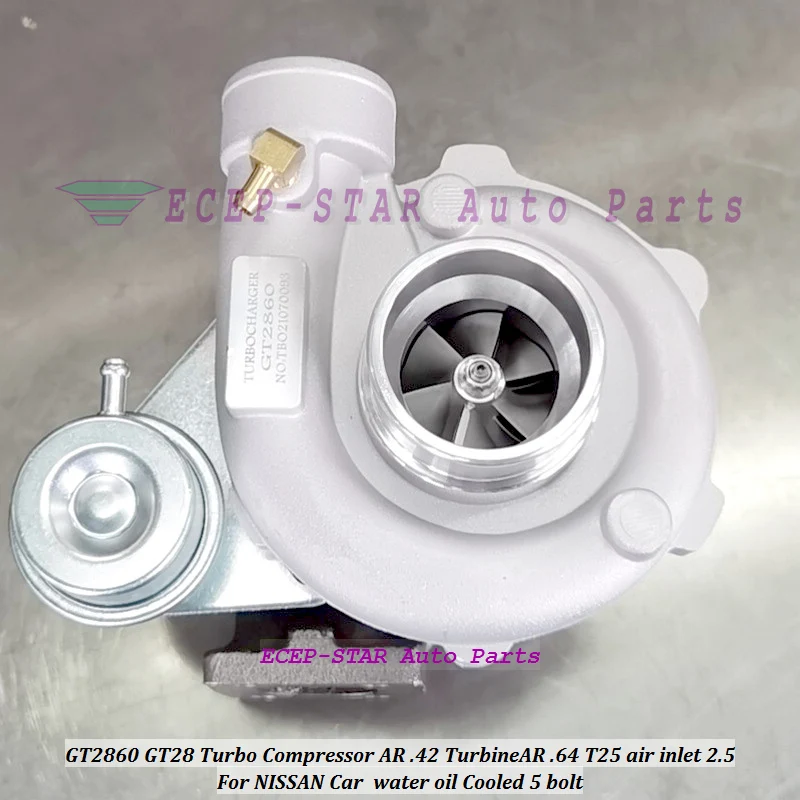 Gt2860 Turbo Gt28 Gt28-5 Comp Ar 0.42 Turbina A/R 0.64 5 Bulloni T25 Flangia Diario Interno Wastegate 180-320Hp Raffreddato Ad Acqua