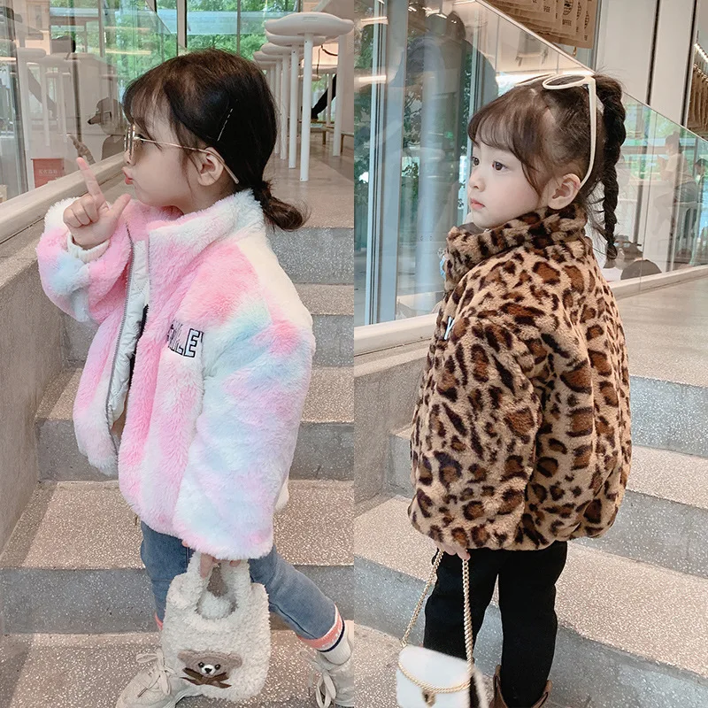 Rainbow Kids Baby Coat Toddler Girls Fleece Fur Coat Leopard Artificial Fur Addensare Bambini Giacca Invernale Parka Capispalla