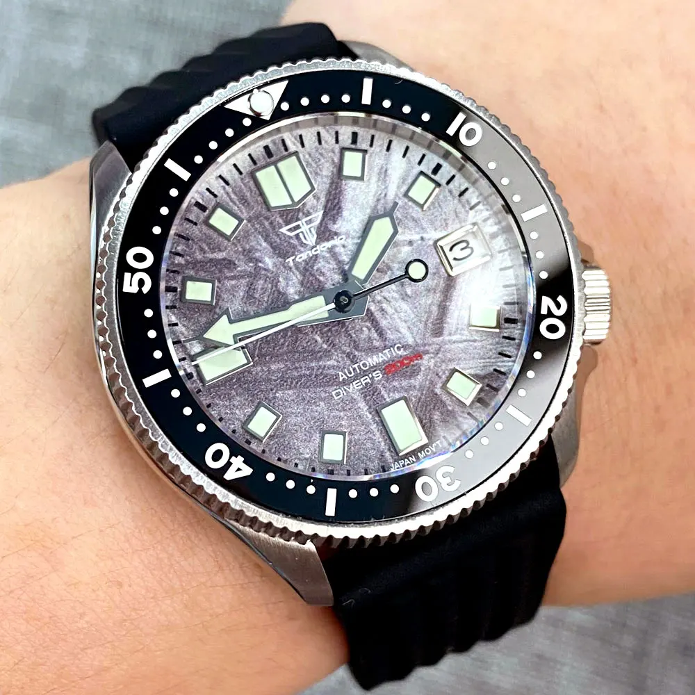 37Mm Tandorio 200M Diver Nh35A Lunetta In Ceramica Meteorite Patten Dial 120 Click Vetro Zaffiro Auto Orologio Da Uomo Data 3.8 Corona Lume