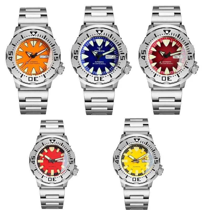 Monster Watch Diving 20Atm Men Tandorio 42Mm Orange Blue Red Dial Automatic Japan Nh36A Watch Double Date Display Vetro Zaffiro
