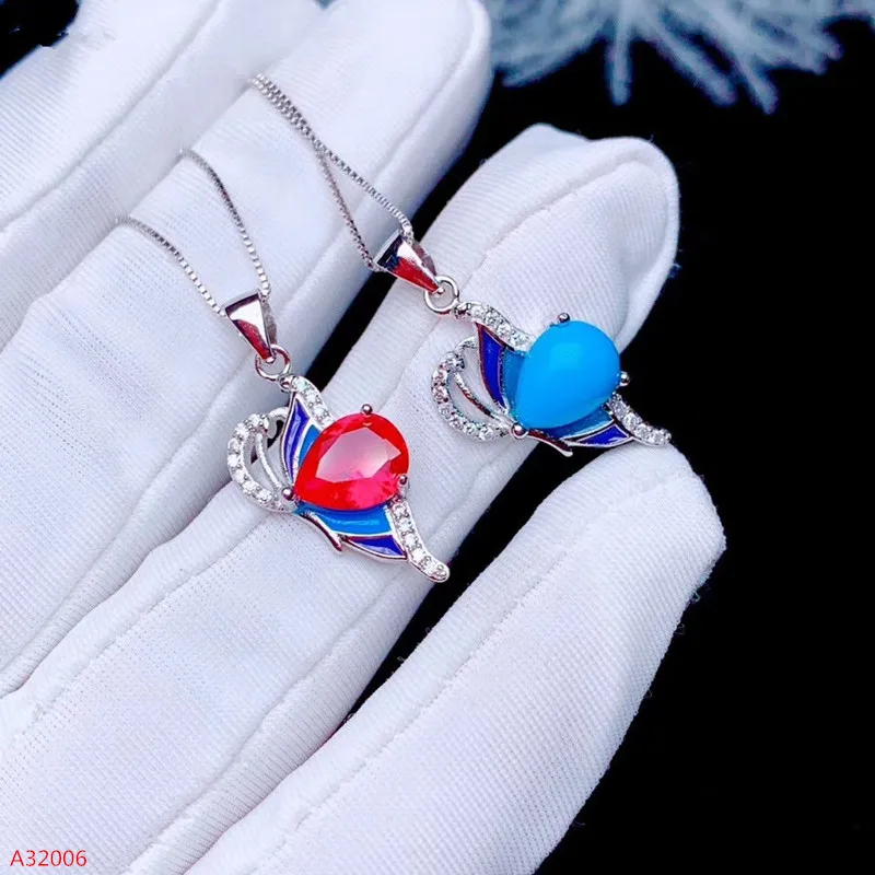 925 Sterling Silver Red Corindone Ottimizzato Turchese Della Ragazza Delle Signore Della Collana + Pendente Di Modo Nuovo Supporto Re-Esame 2 Colori