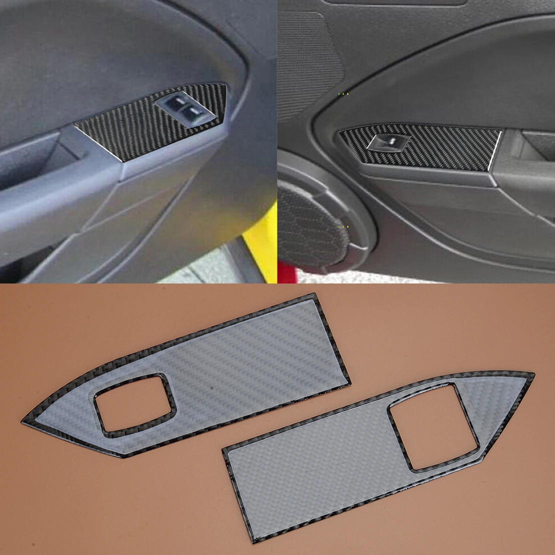 2Pcs Lhd Car Interior Front Window Lift Switch Cover Trim Fit For Ford Mustang 2005 2006 2007 2008 2009 Fibra Di Carbonio Nera