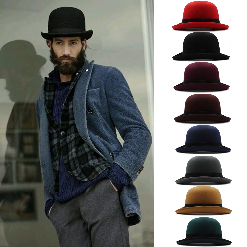 Uomo Donna Misto Lana Ovale Top Bombetta Cappelli Di Lana Fedora Cappellini Trilby Classico Derby Sunhat Regolabile Uk M-L Us 7 1/8-7 3/8