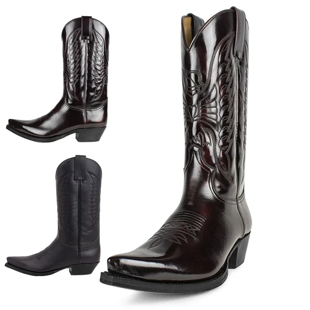 Cowboy Moots Uomo Country Vintage Knight Western Stivali Da Moto In Pelle Ricamata A Punta Scarpe Da Lavoro A Metà Polpaccio Comode