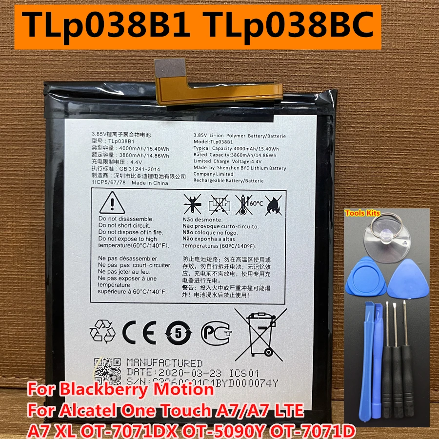 Nuova Batteria Originale 4000Mah Tlp038B1 Tlp038Bc Per Blackberry Motion Per Alcatel One Touch A7 Lte Xl Ot-7071Dx Ot-5090Y Ot-7071D