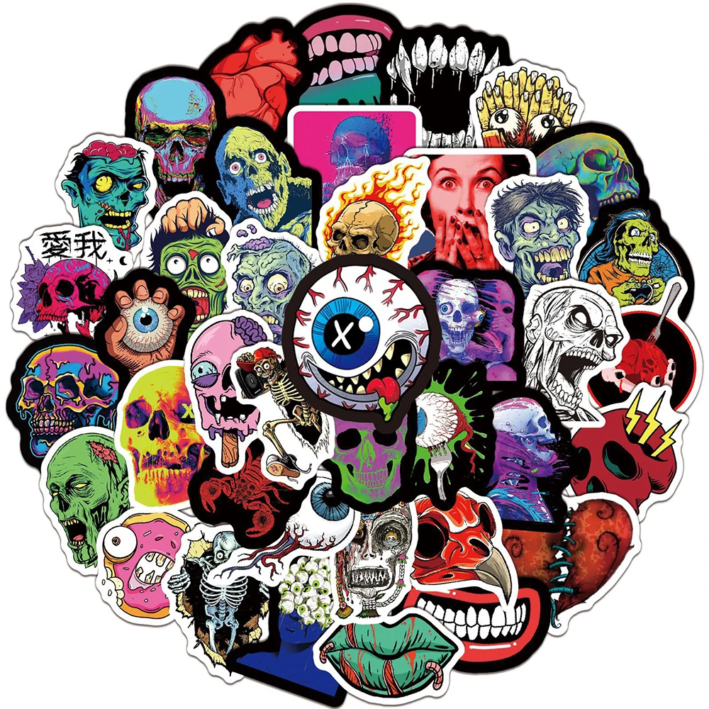 10/30/50Pcs Halloween Horror Skull Zombie Stickers Skateboard Frigo Chitarra Laptop Moto Viaggi Cool Graffiti Decal Sticker