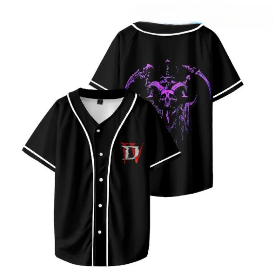 Hot Game Diablo Iv Black Baseball Jersey T-Shirt Con Scollo A V Manica Corta Graphic Tees Harajuku Streetwear Hip Hop Donna Tshirt Da Uomo