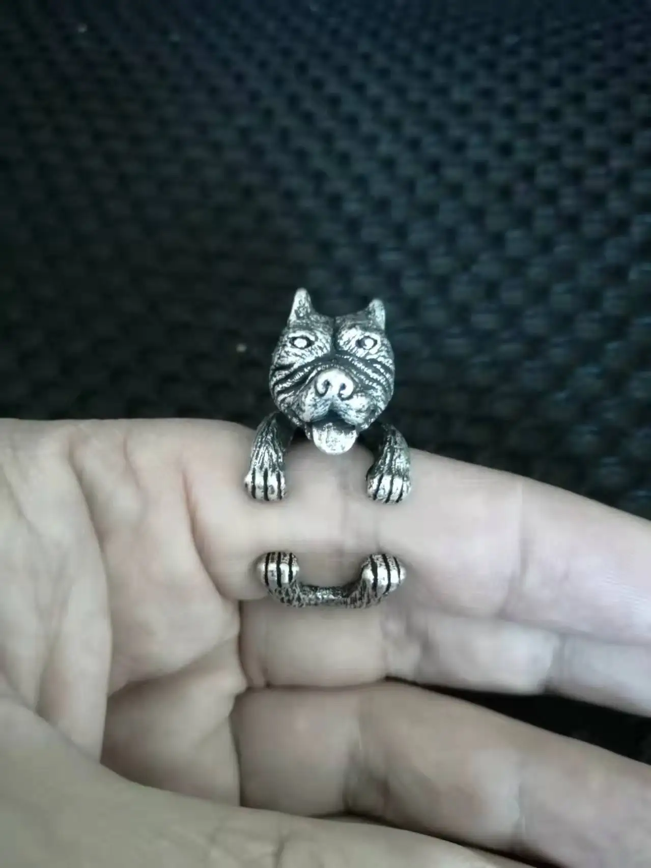 Nuovo Stile American Bully Pitbull Jewelry Terrier Ring Argento Antico
