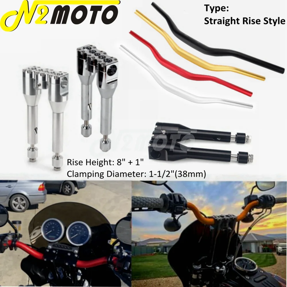 Cafe Racer Club Style 8" + 1" Straight Handlebar Riser 1-1/2" 38Mm Handlebar For Harley Dyna Street Bob Softail Sportster Xl833